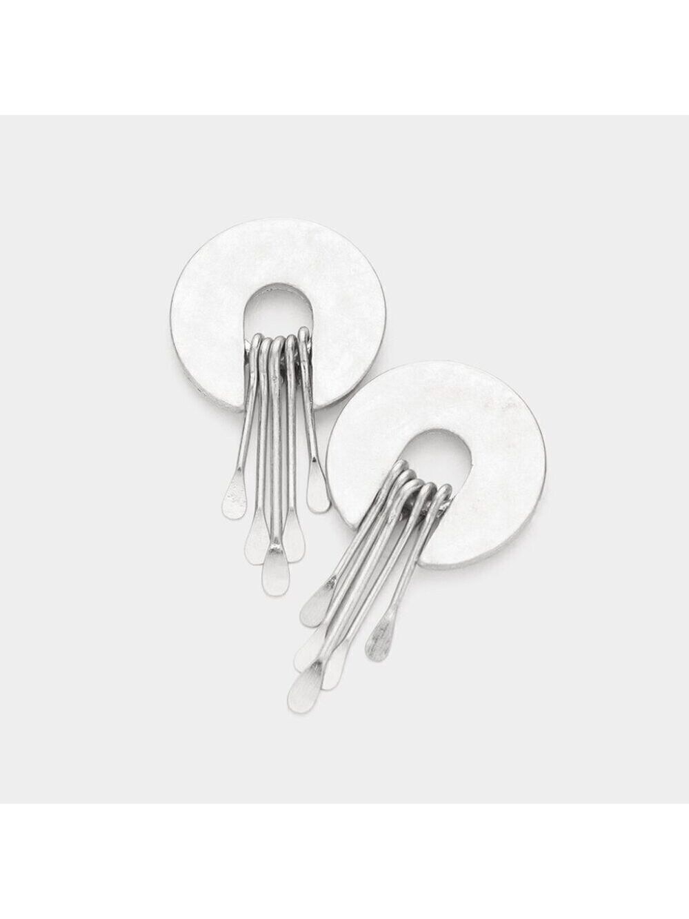 NEW Silver Fringe Abstract Metal Dangle Earrings